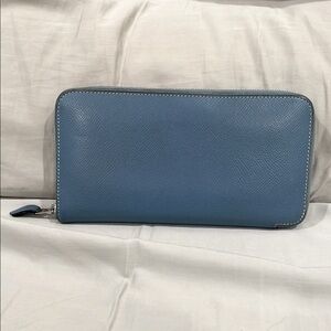 HERMES Azap Long Classic long wallet Epsom leather Blue jean